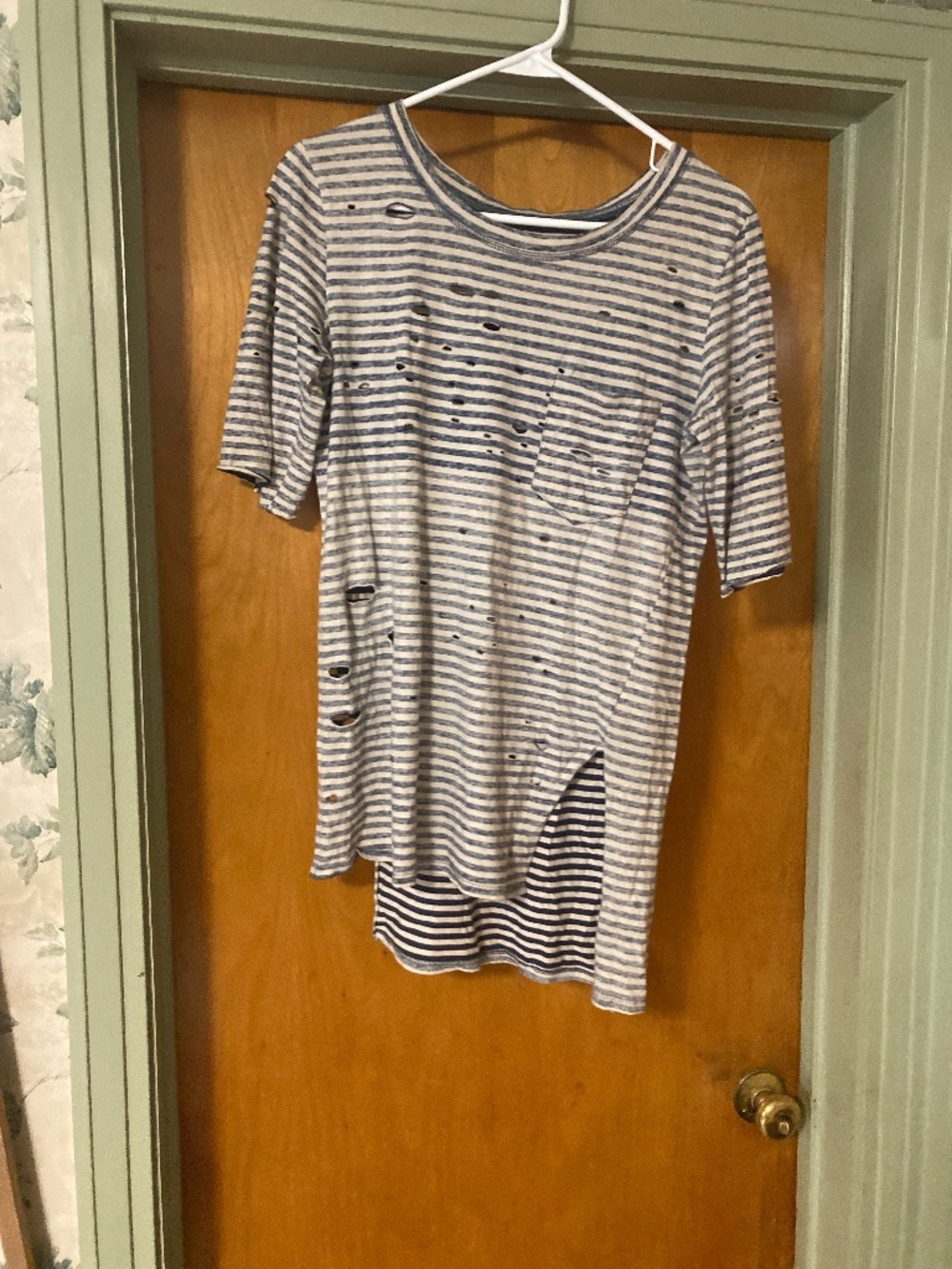 We The Free Free People Tommy Striped Distressed Destroyed T Shirt Grunge Edgy S